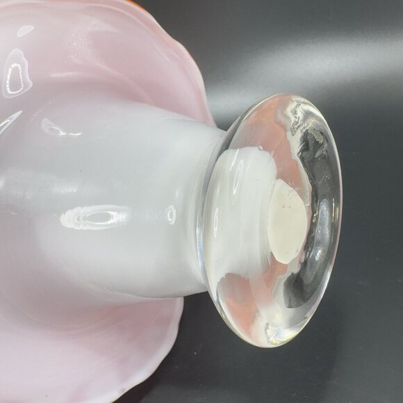 Vintage 1980s Venetian Art Glass Basket Bowl With Handle Red White Art Glass VTG - Picture 4 of 14